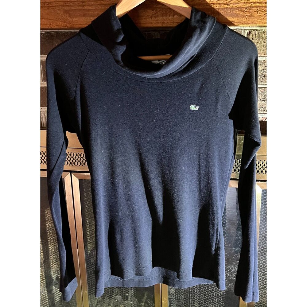 Lacoste Women’s Black Long Sleeve Lightweight Turtleneck Top Size 40 Logo